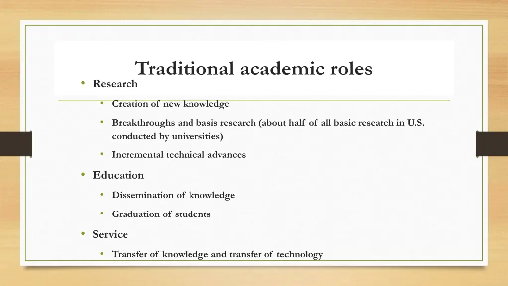 traditional academic roles research