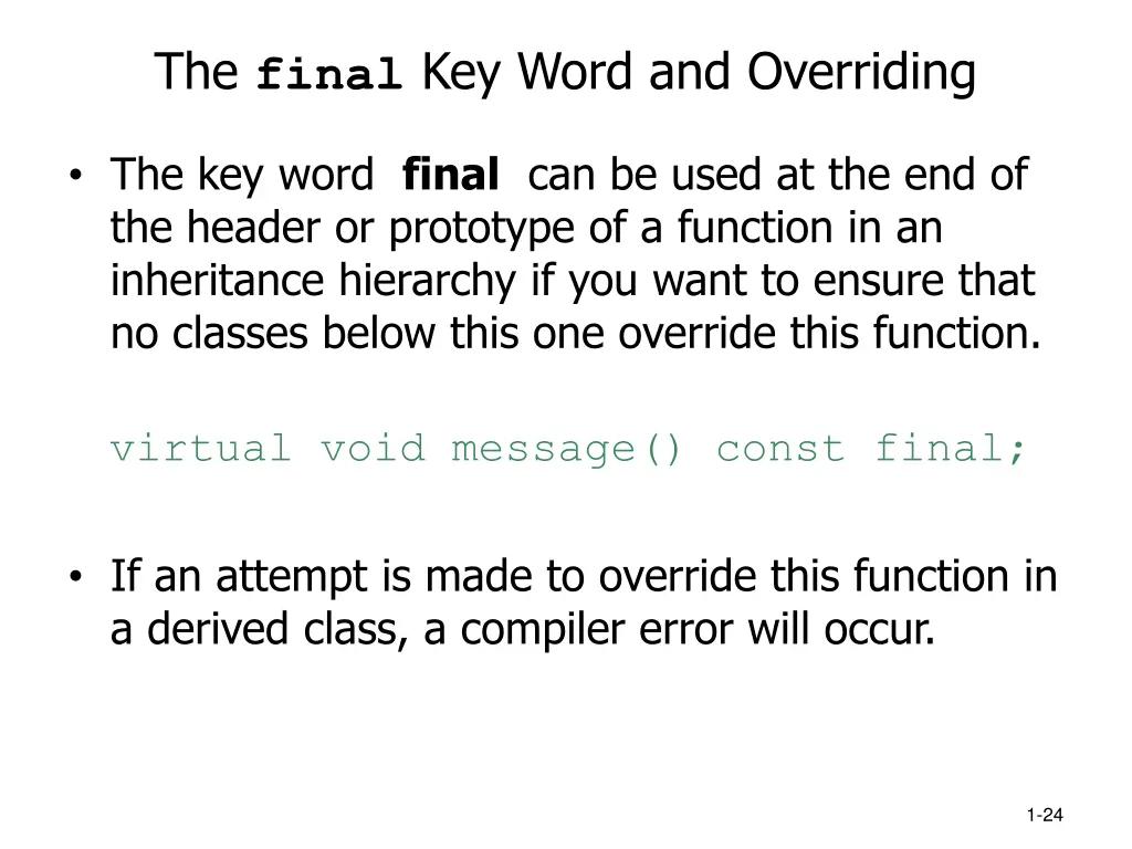 the final key word and overriding