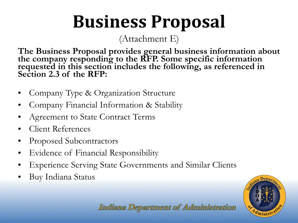 business proposal attachment e the business