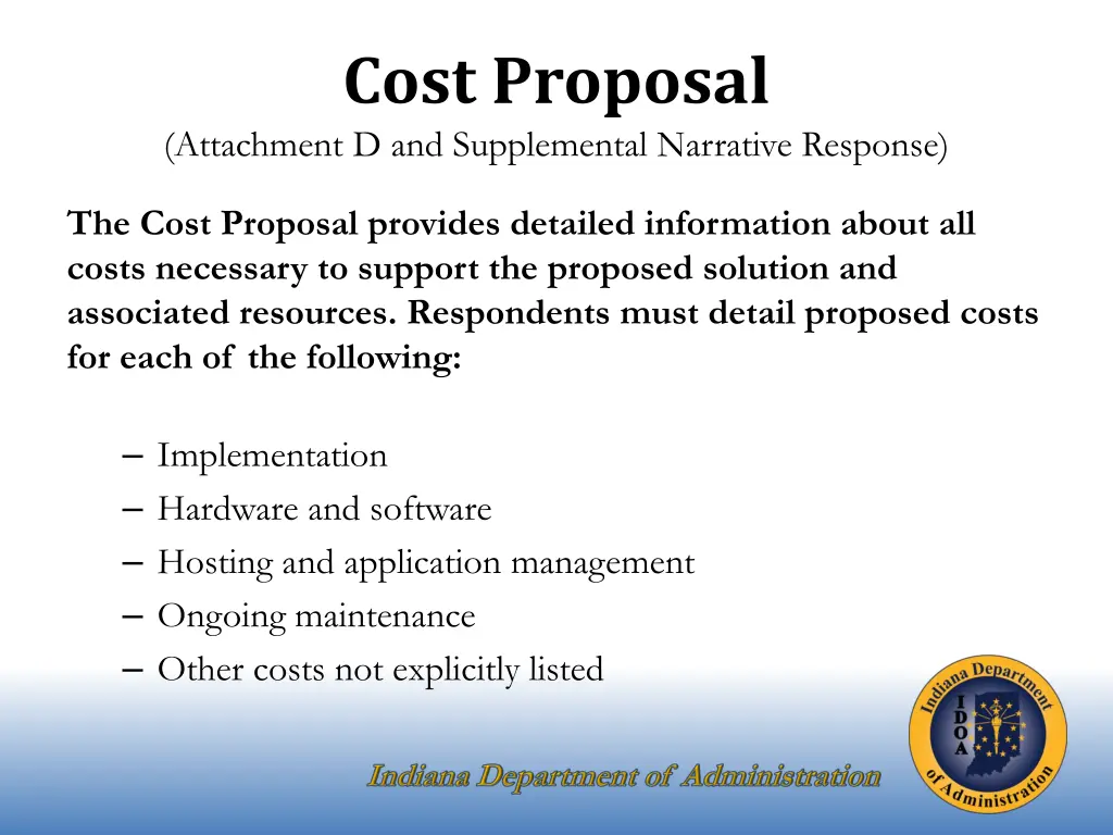 cost proposal attachment d and supplemental