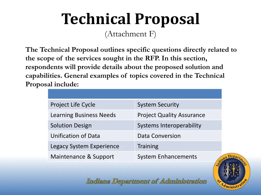 technical proposal attachment f