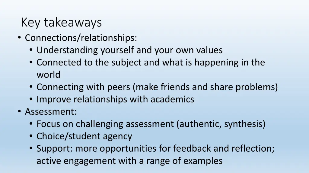 key takeaways connections relationships