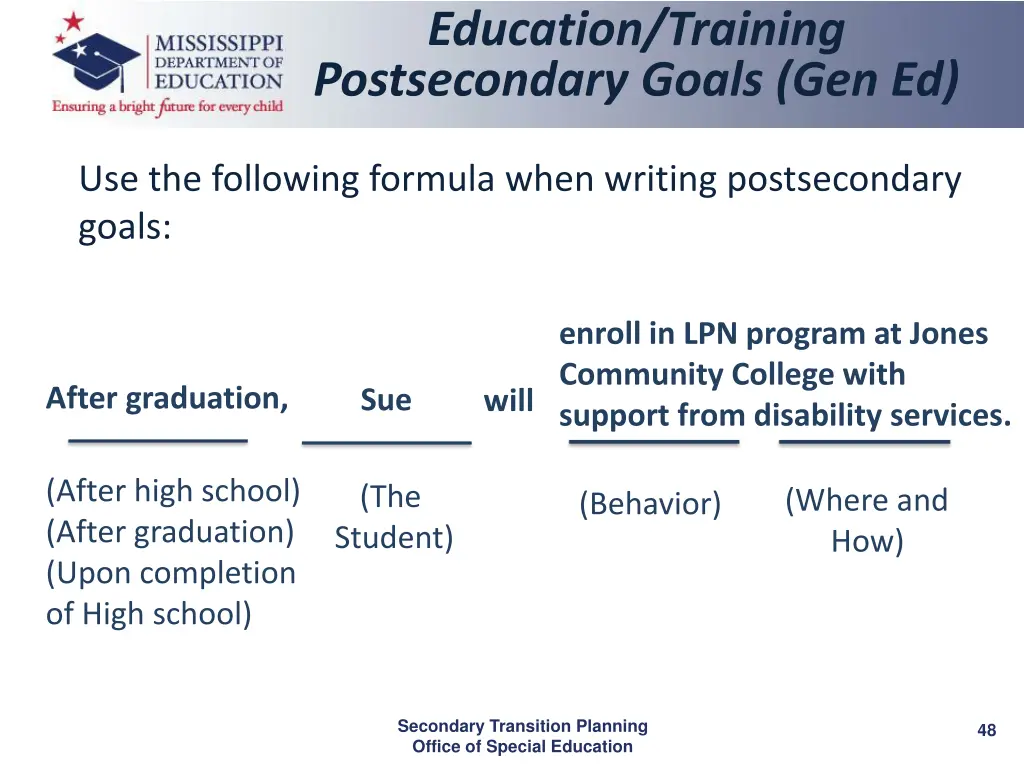 education training postsecondary goals gen ed