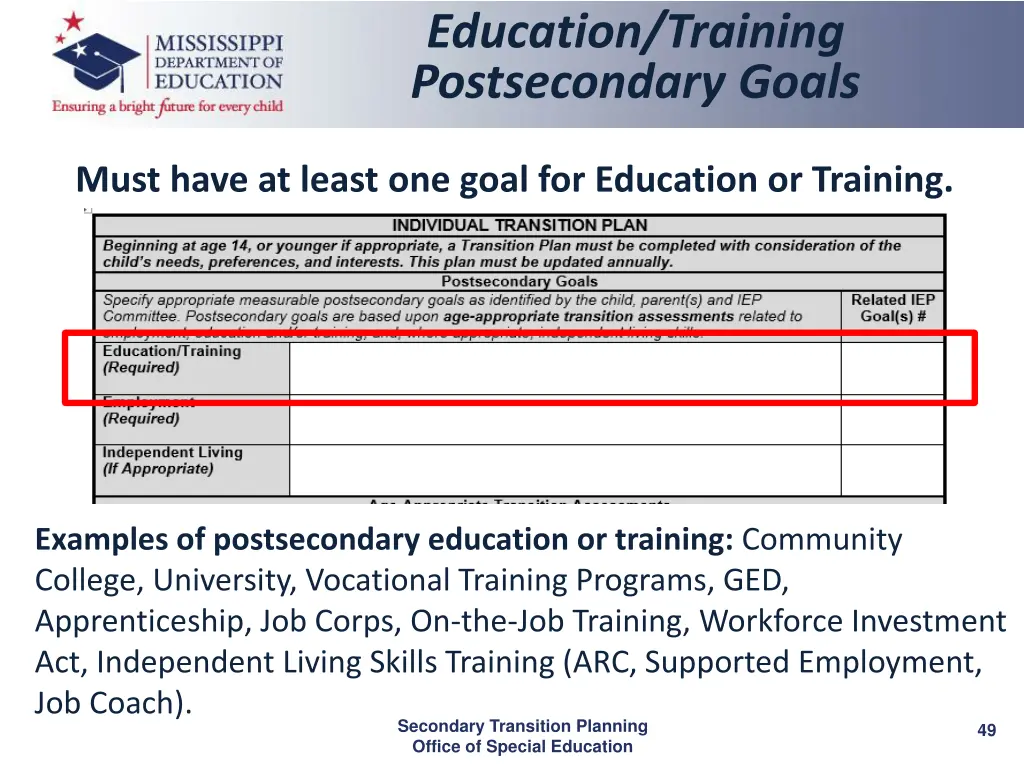 education training postsecondary goals