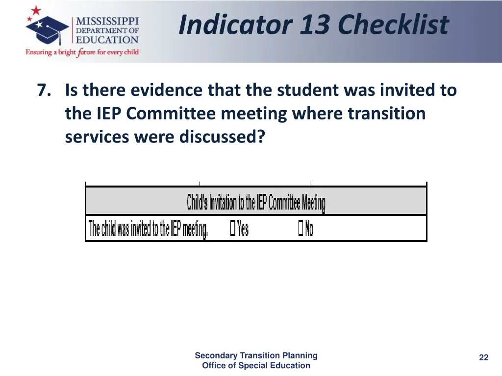 indicator 13 checklist 6