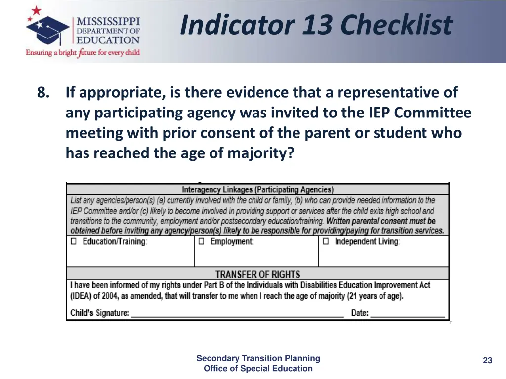 indicator 13 checklist 7