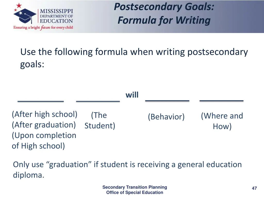 postsecondary goals formula for writing