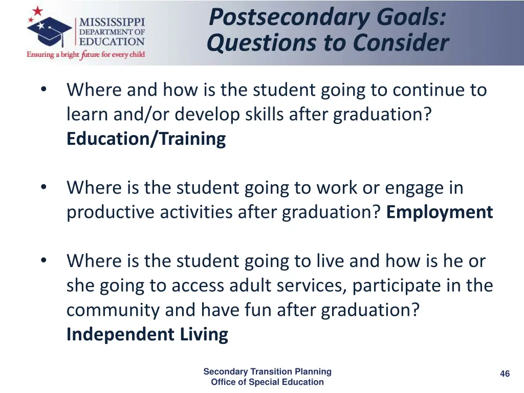 postsecondary goals questions to consider