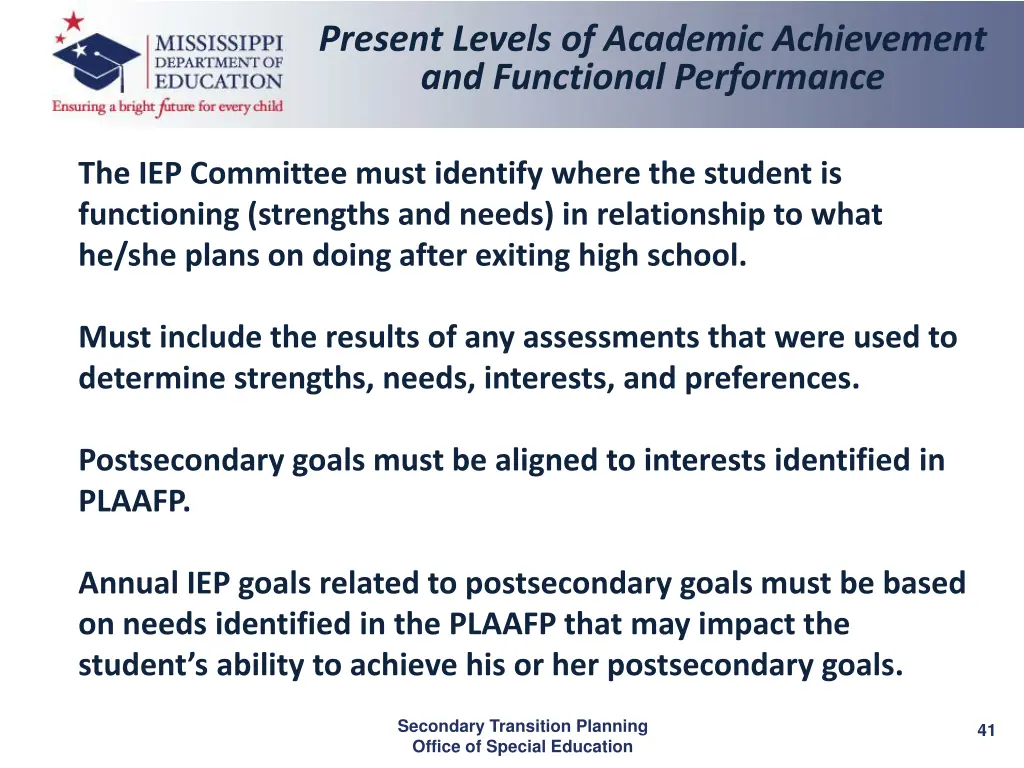 present levels of academic achievement