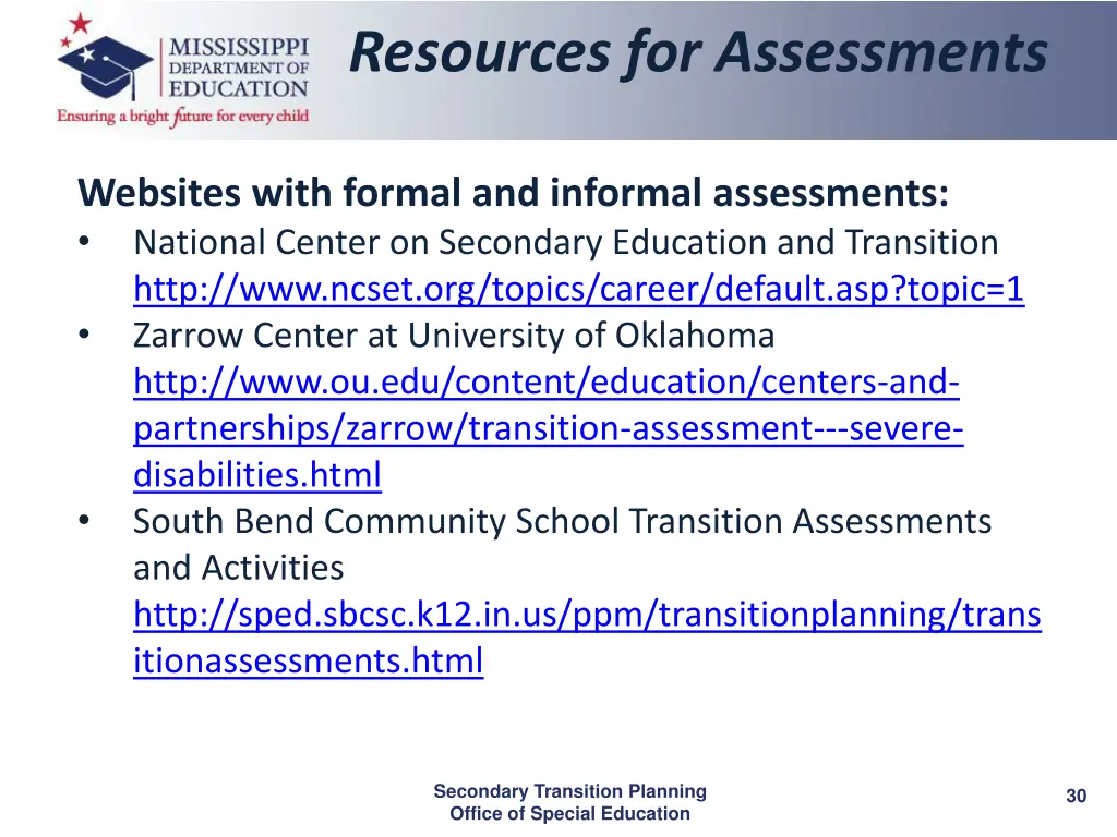 resources for assessments