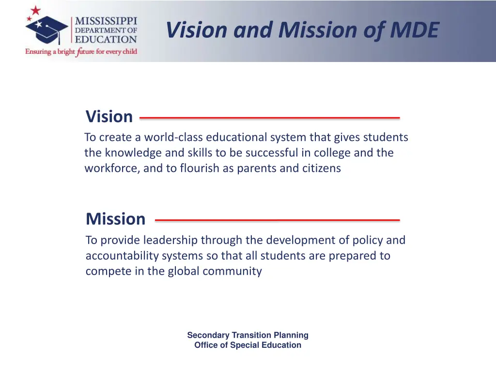 vision and mission of mde