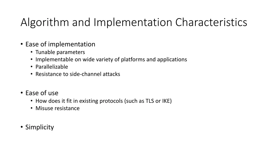 algorithm and implementation characteristics