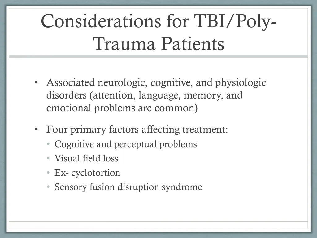 considerations for tbi poly trauma patients