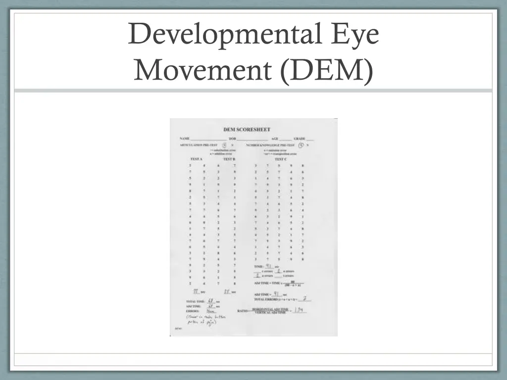 developmental eye movement dem 1