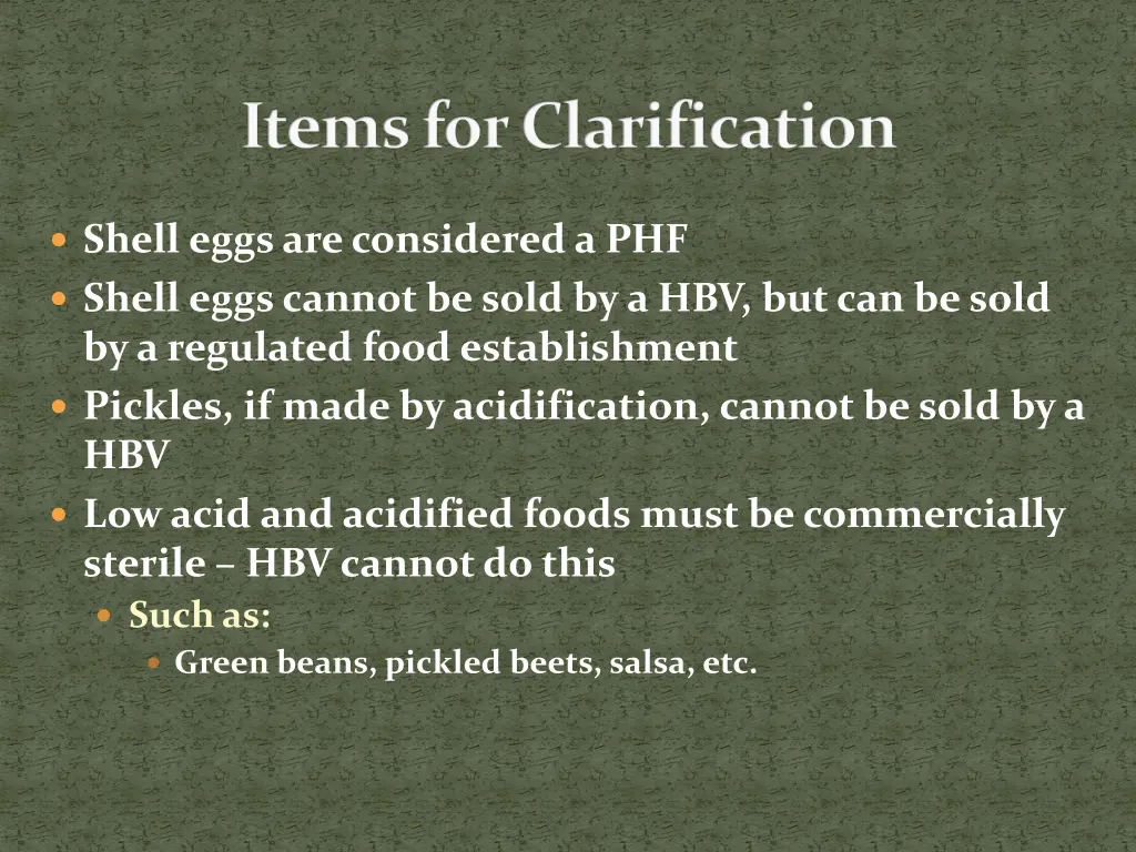 items for clarification