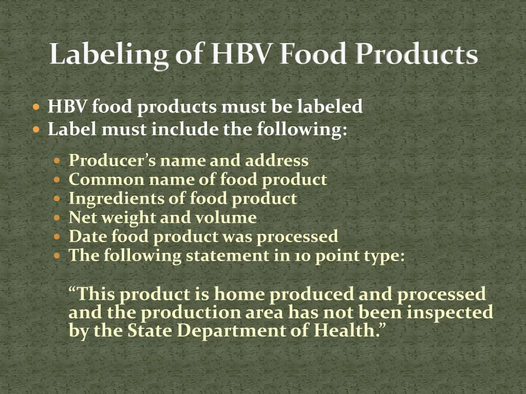 labeling of hbv food products