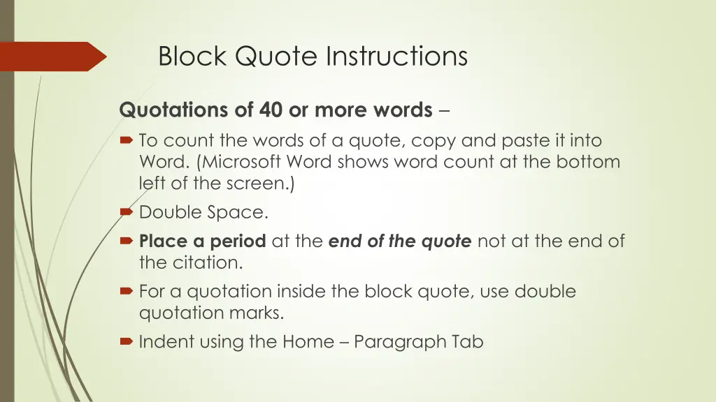 block quote instructions