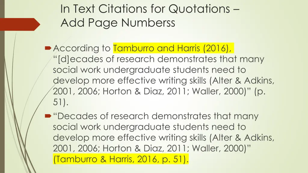 in text citations for quotations add page numberss