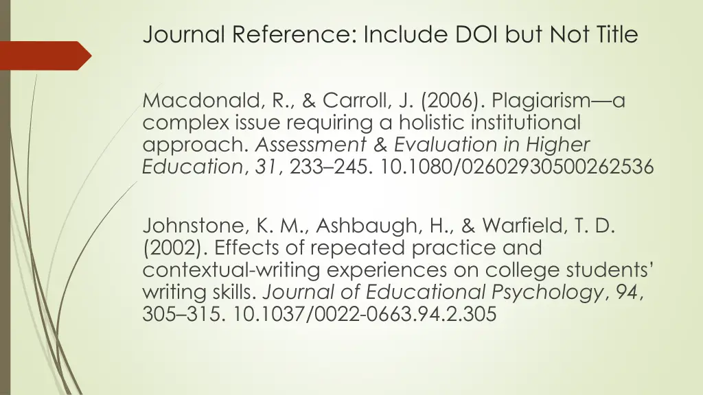 journal reference include doi but not title