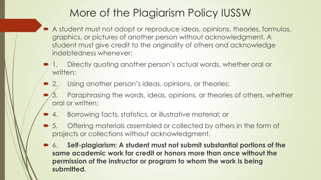 more of the plagiarism policy iussw