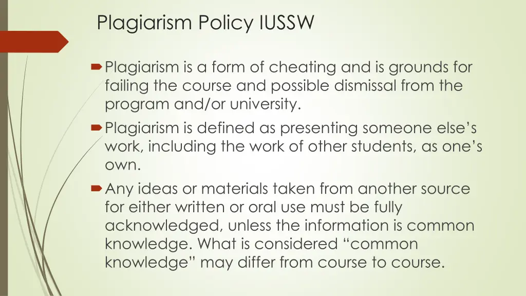 plagiarism policy iussw