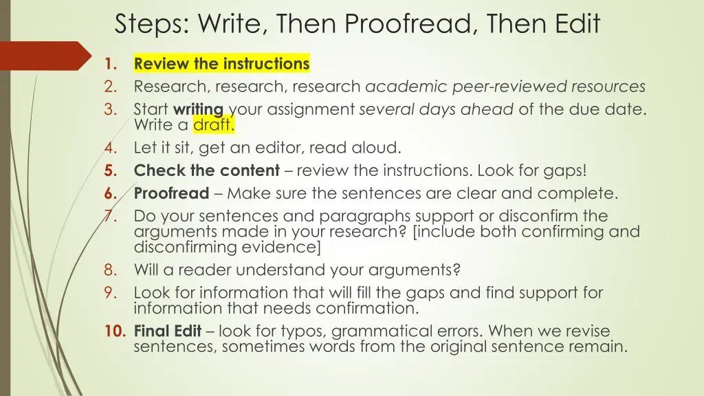 steps write then proofread then edit