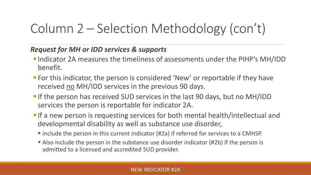 column 2 selection methodology con t 2