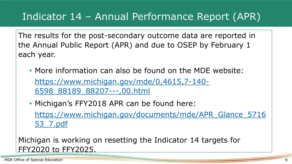 indicator 14 annual performance report apr