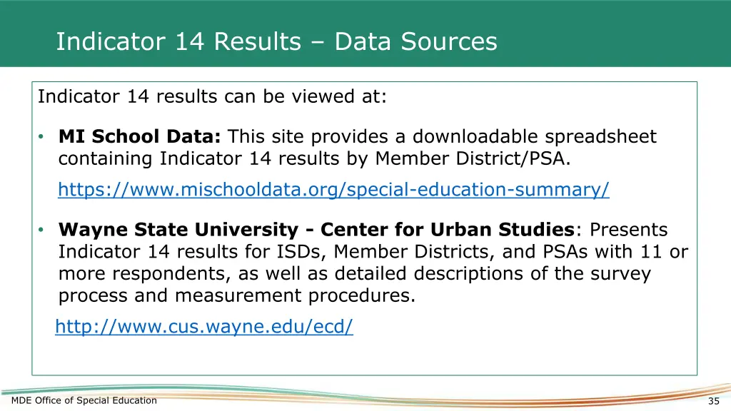 indicator 14 results data sources