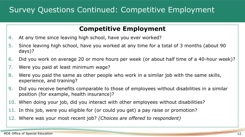 survey questions continued competitive employment