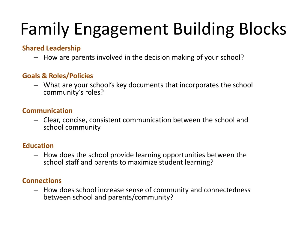 family engagement building blocks