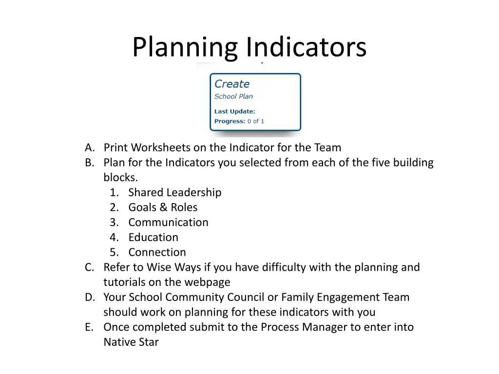 planning indicators