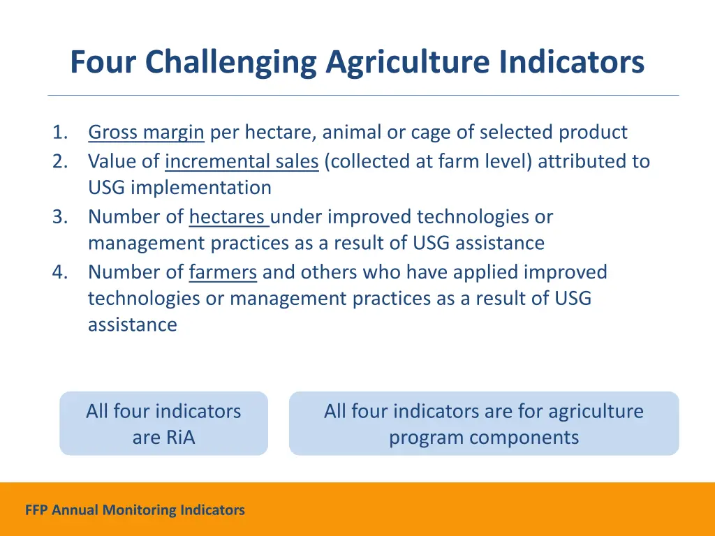 four challenging agriculture indicators