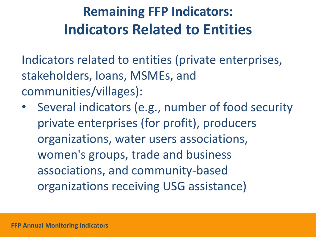 remaining ffp indicators indicators related