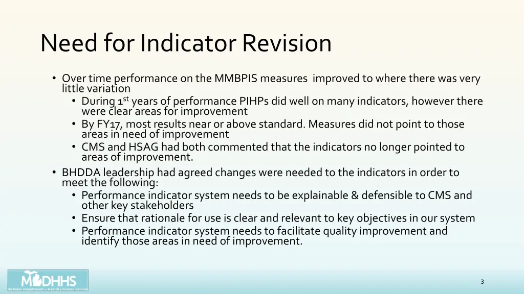 need for indicator revision