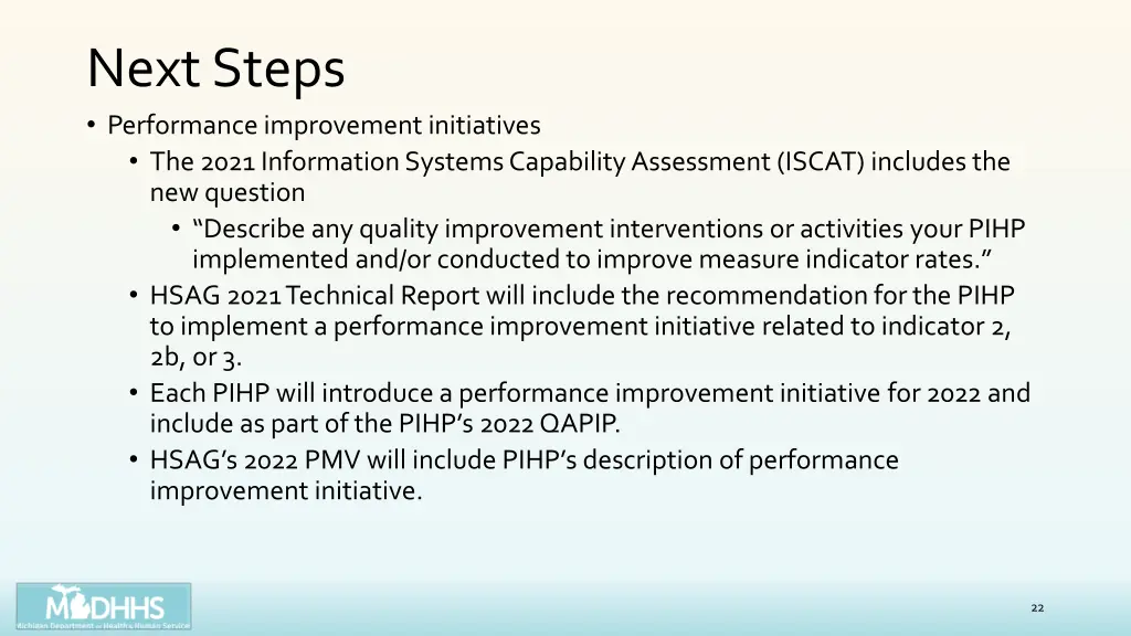 next steps performance improvement initiatives