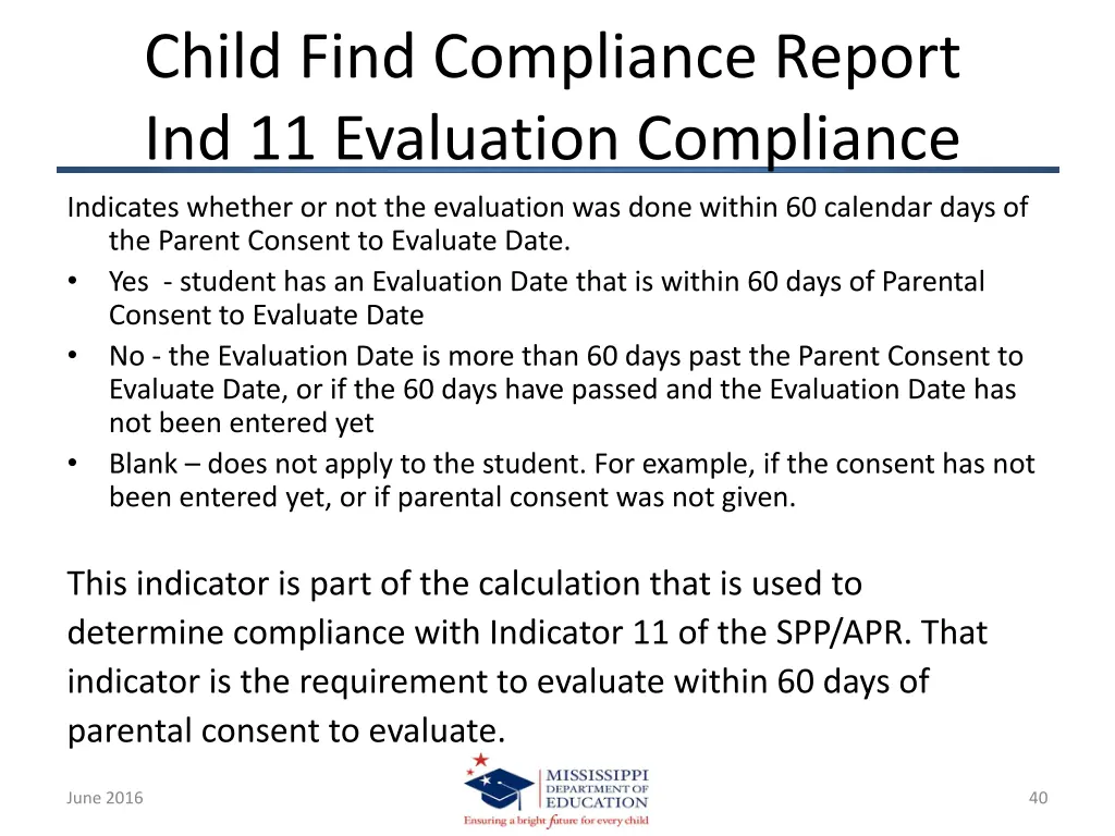 child find compliance report ind 11 evaluation