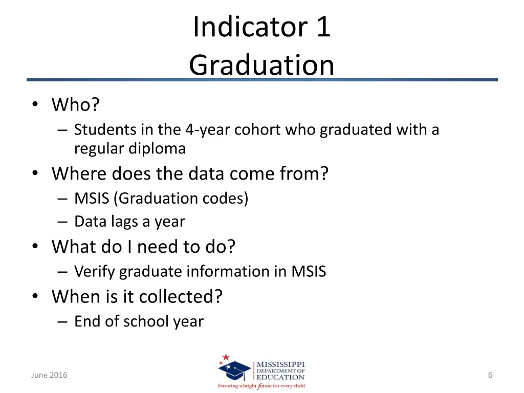 indicator 1 graduation