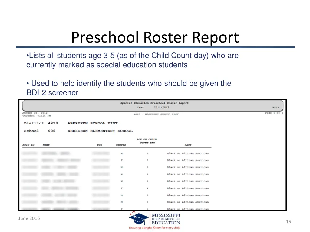 preschool roster report lists all students