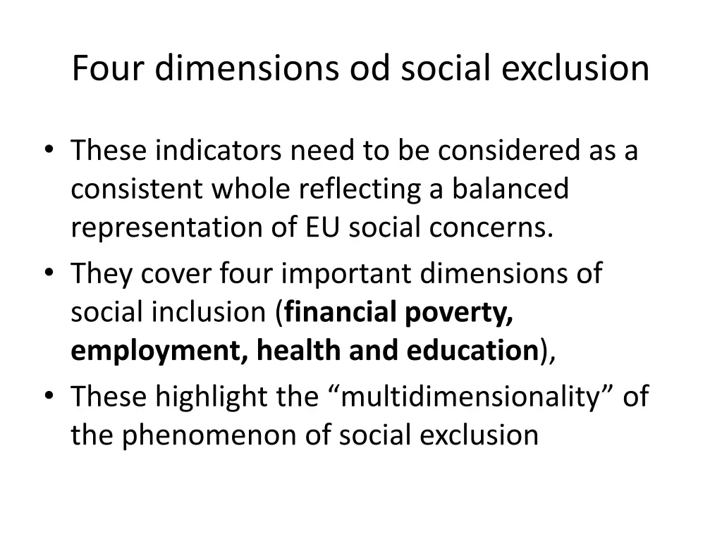 four dimensions od social exclusion