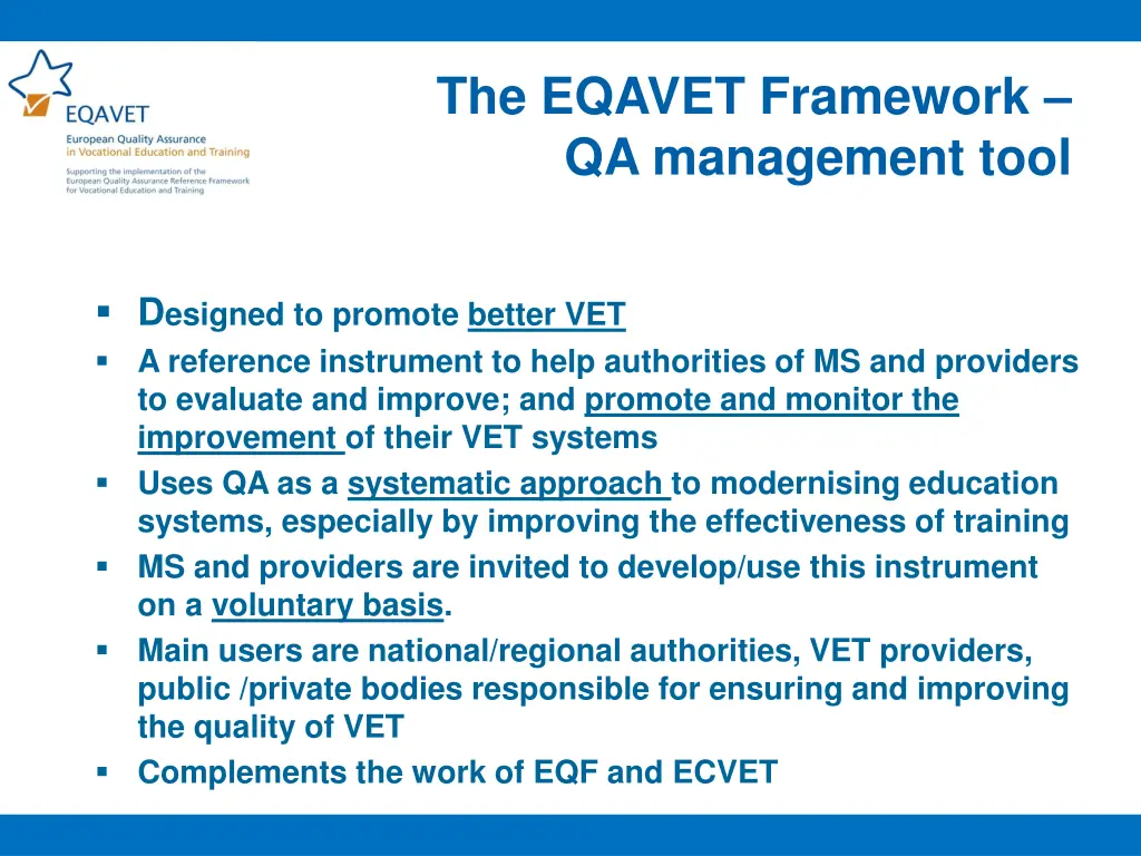 the eqavet framework qa management tool