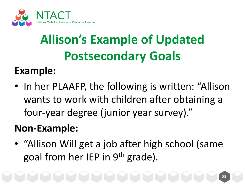 allison s example of updated postsecondary goals