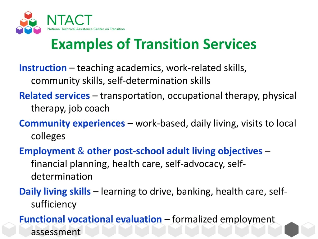 examples of transition services