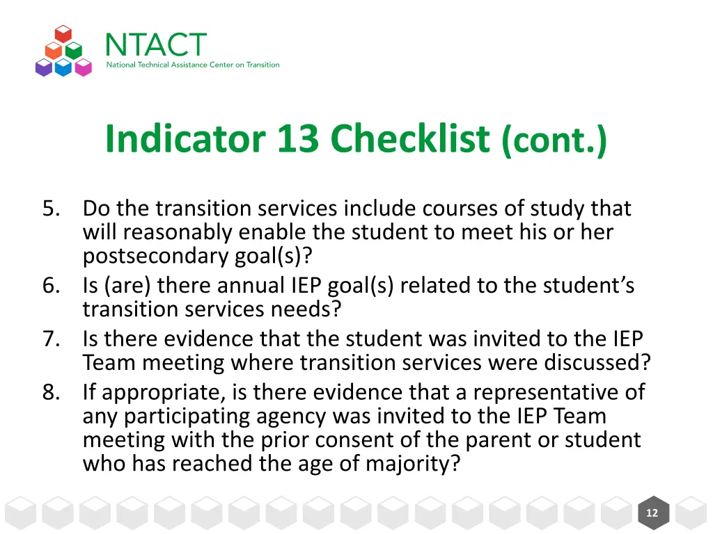 indicator 13 checklist cont