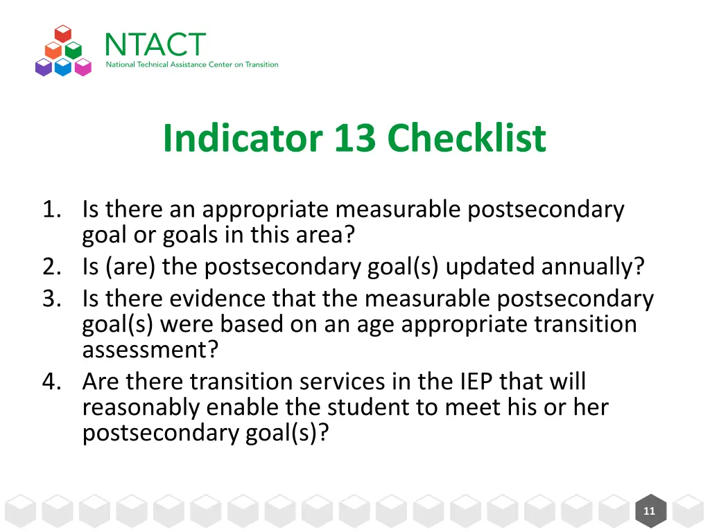 indicator 13 checklist