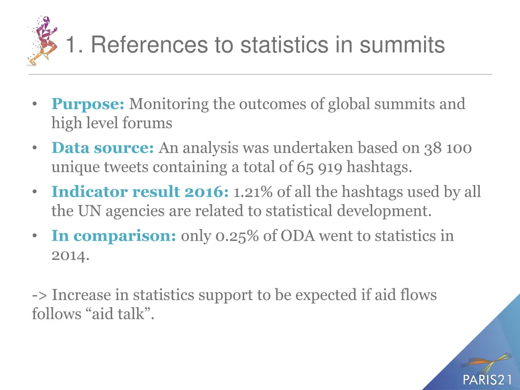 1 references to statistics in summits