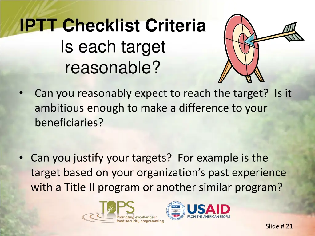 iptt checklist criteria is each target reasonable