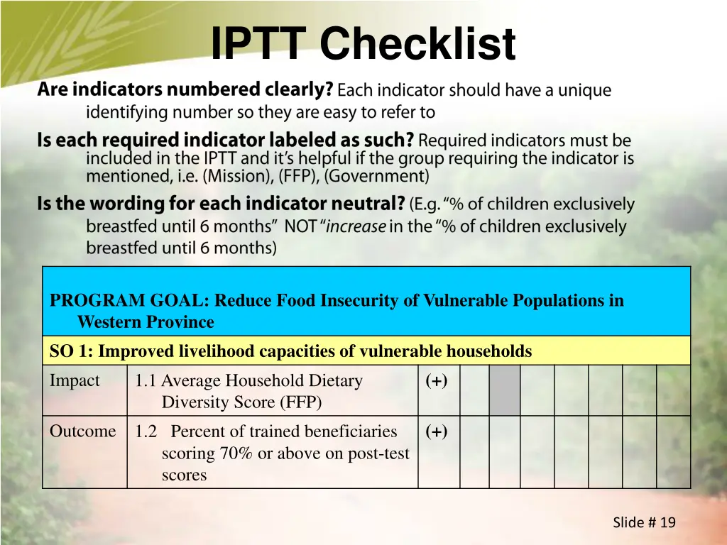 iptt checklist