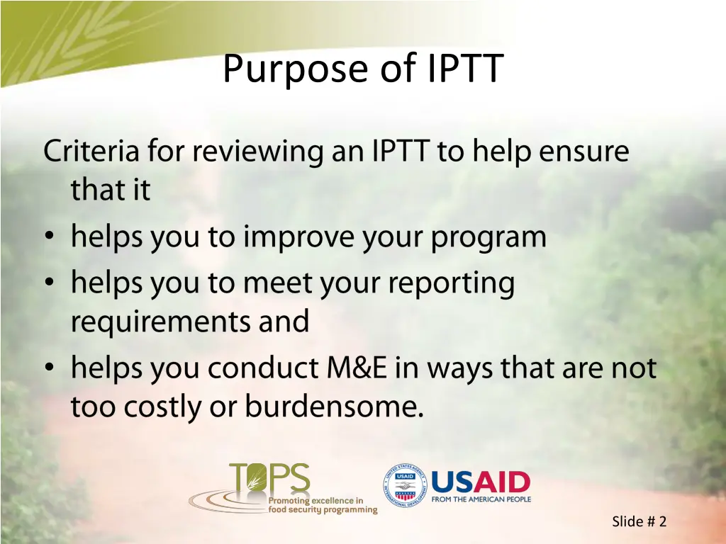 purpose of iptt