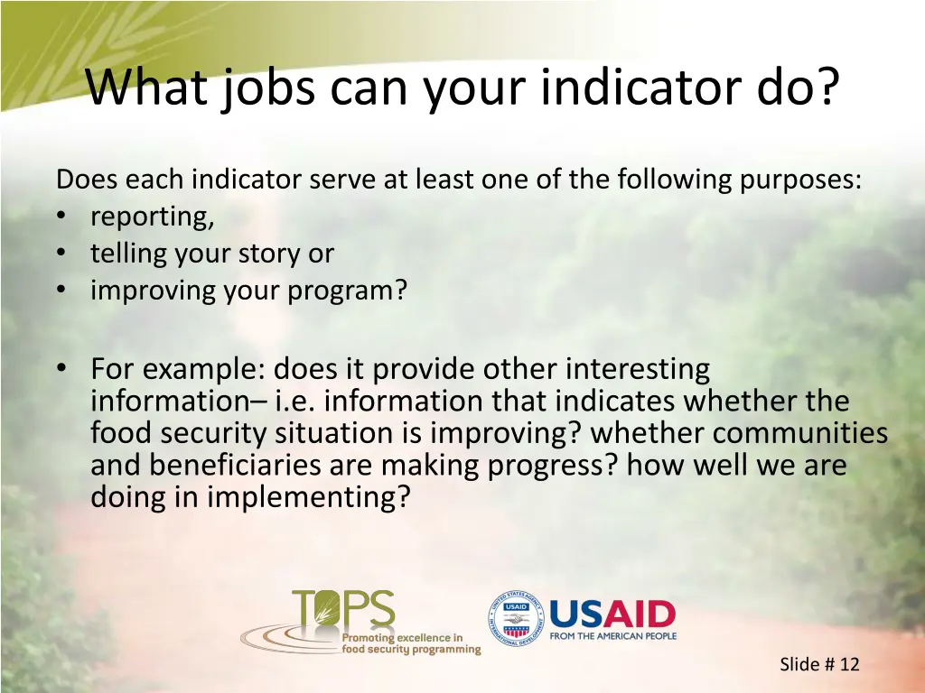 what jobs can your indicator do